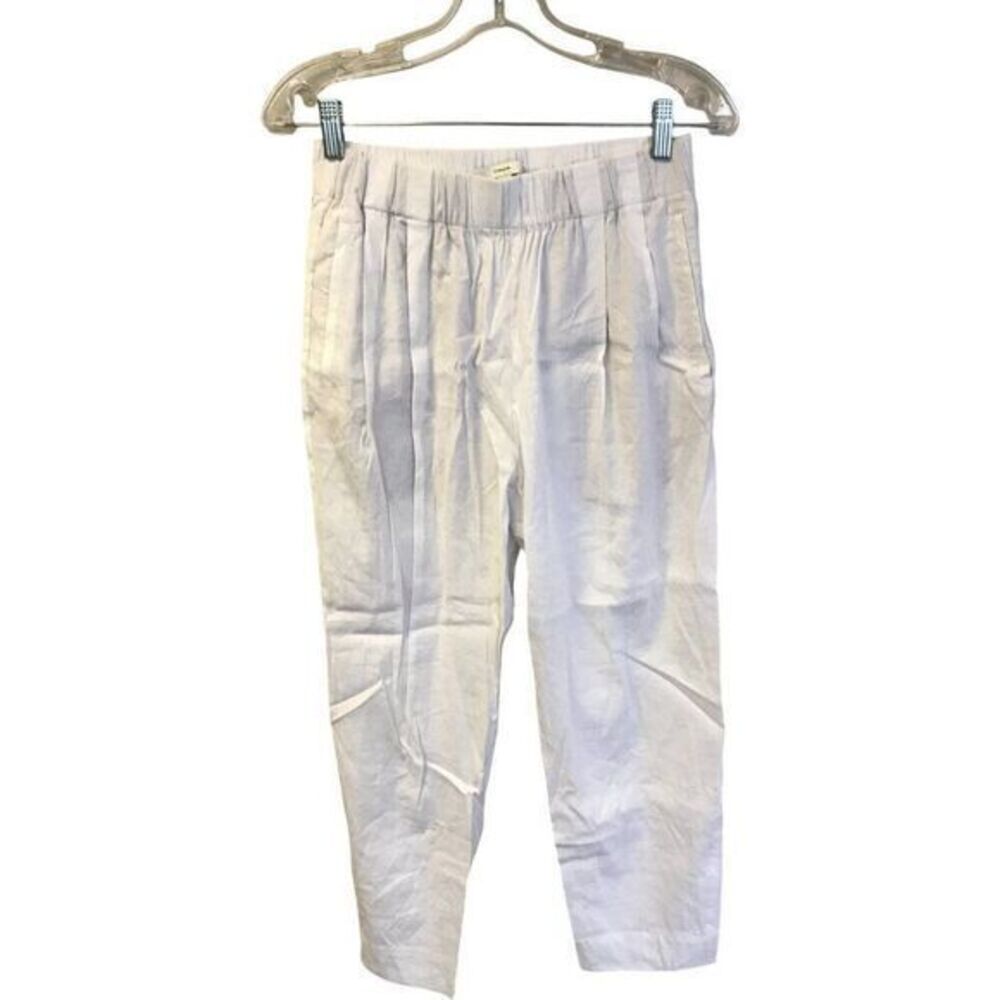 Vince Women's White Straight Fit Linen Blend Trouser Pants Size S Pockets Casual